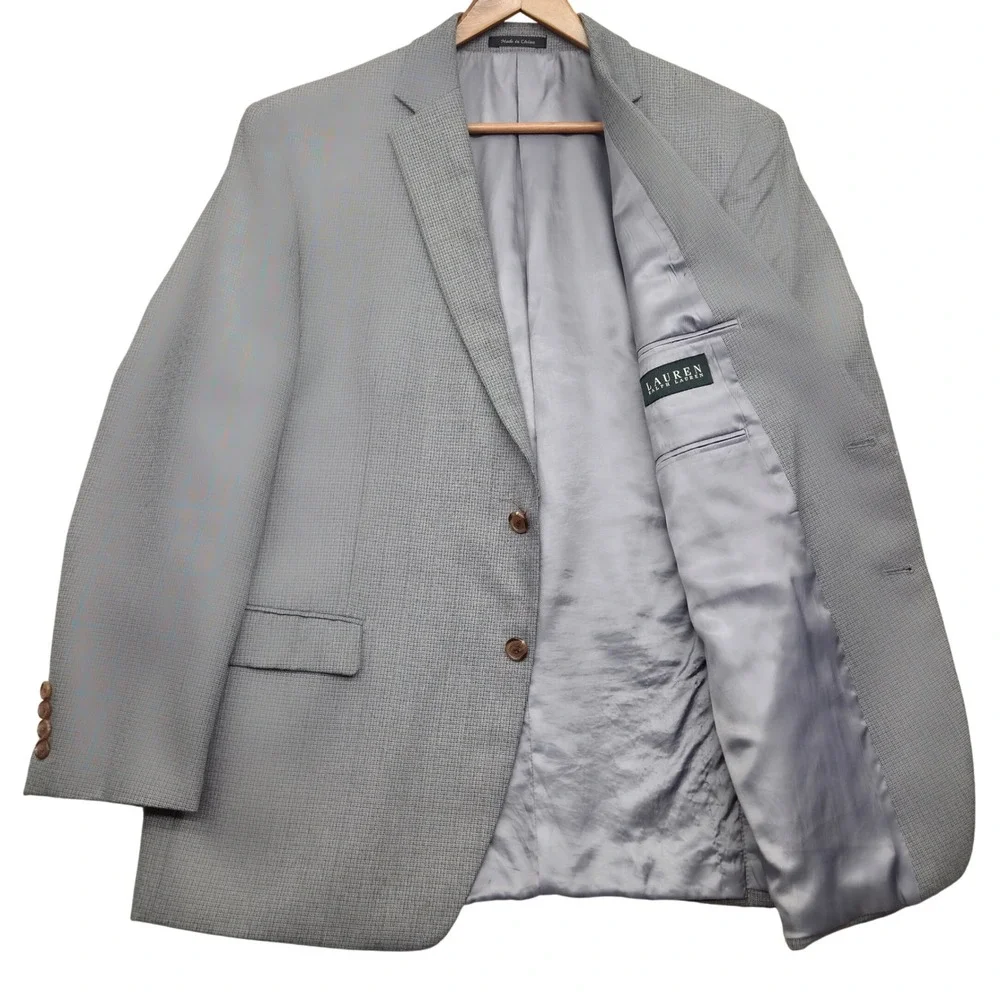 Lauren Ralph Lauren Mens 46R 2‎ Button Gray Plaid Blazer Sport Coat Jacket